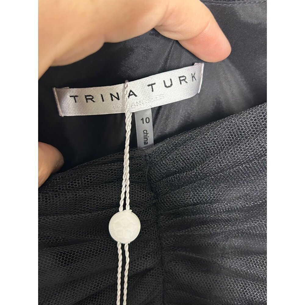 Trina Turk Renai off the shoulder black tulle fit and flare mini dress womens 10 - Picture 3 of 11